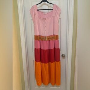 NWT Michelle McDowell Colorblock Tiered Midi Dress w Belt from Torrid